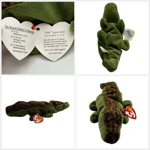 TY Beanie Baby Ally Alligator Toy Plush P.V.C. Pellets 1993 Vintage Kids NWT